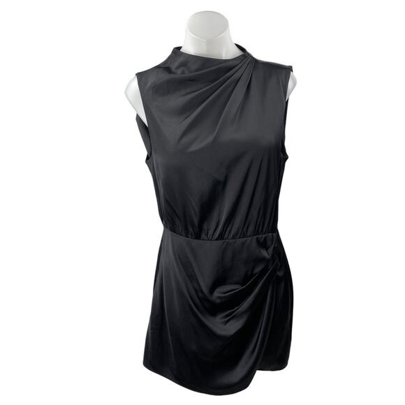 Abercrombie & Fitch Women's Black Sleeveless Mock Neck Drape Sheath Mini Dress M - Picture 1 of 4